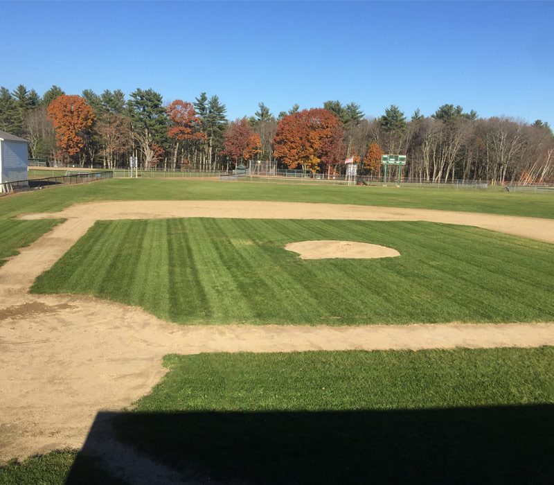 Freshly mowed baseball field